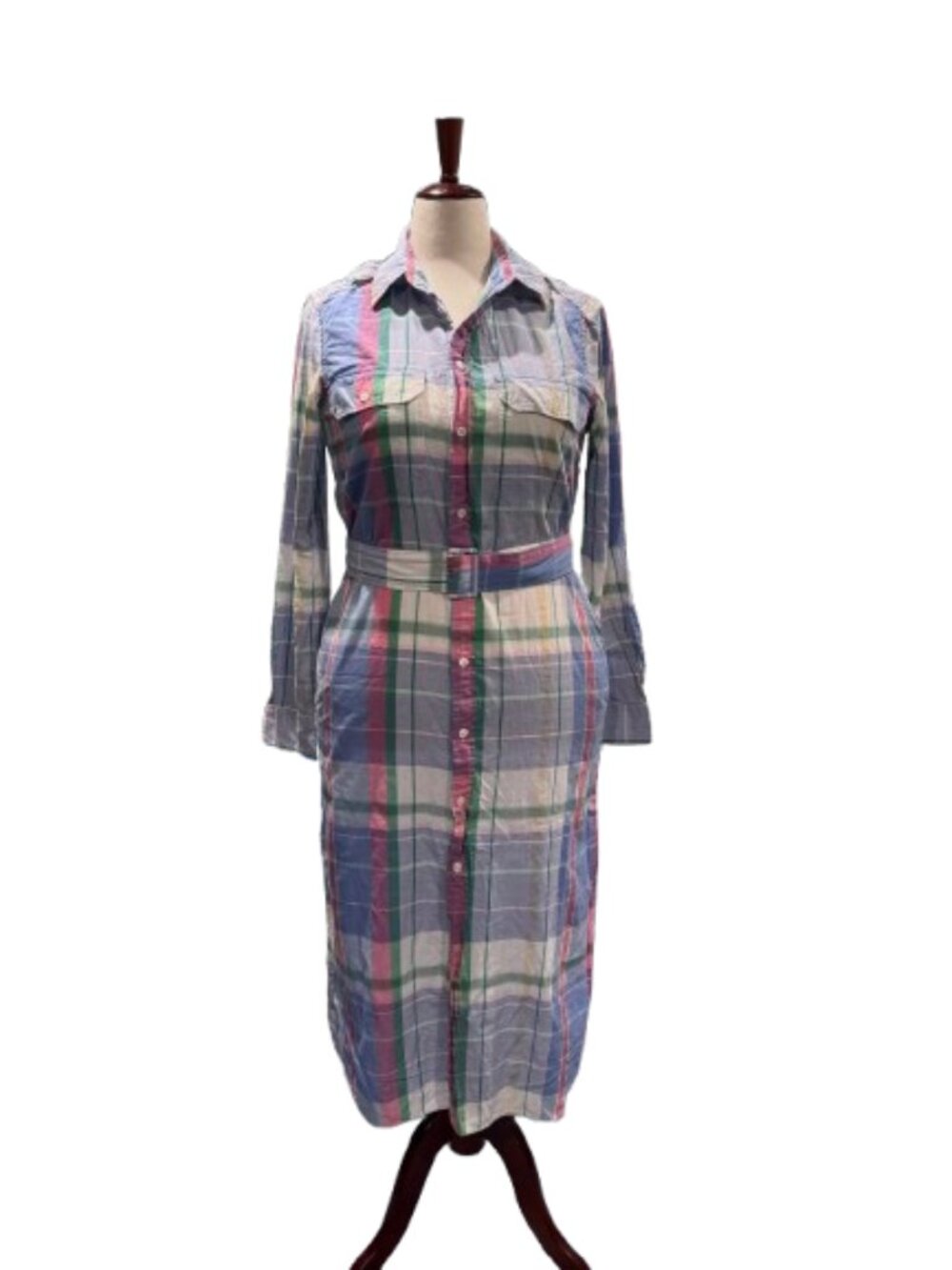 Ralph Lauren Plaid Button Front Maxi Shirt Dress Belted Long Sleeve Preppy (M/L) - Picture 2 of 16